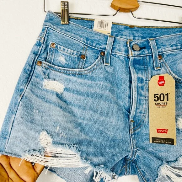 NEW Levi’s Premium 501 High Rise Distressed Shorts - Picture 4 of 12